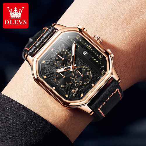 Reloj Olevs Luminous Square Con Calendario Cronógrafo