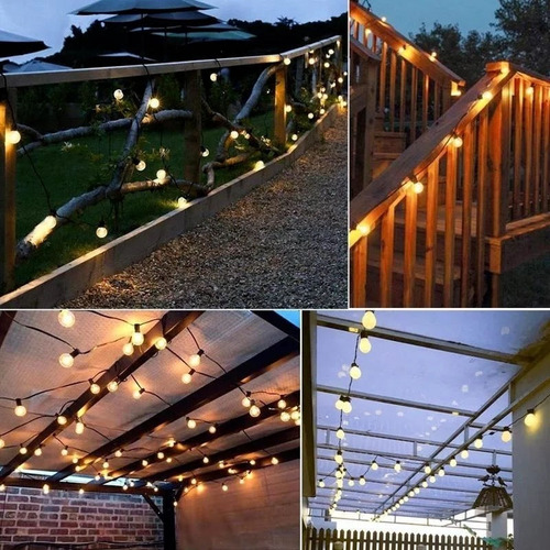 Imagen 2 de 6 de Luces Guirnalda Solar 10 Led Ampolleta Calida Calido 5 Mtrs