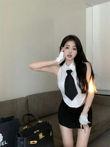 Top Corto Sin Mangas Para Mujer Con Corbata Y Mangas