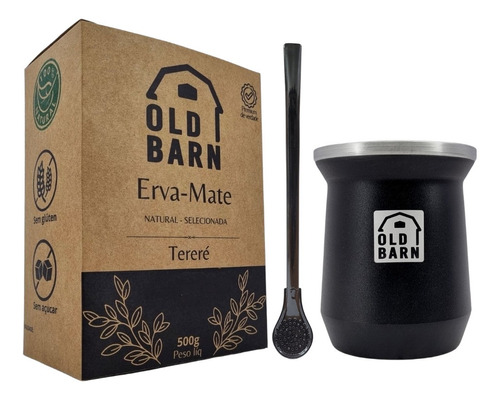 Kit Tereré Cuia Alumínio Bomba Clássica Erva 500g Old Barn