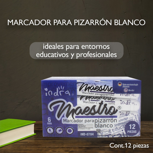Marcador Para Pizarrón Indra Color Azul Caja Con 12 Pzs 6mm