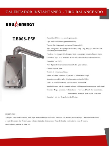 Imagen 9 de 10 de Calentador A Supergas Instantáneo Uruenergy 8 Lt Balanceado