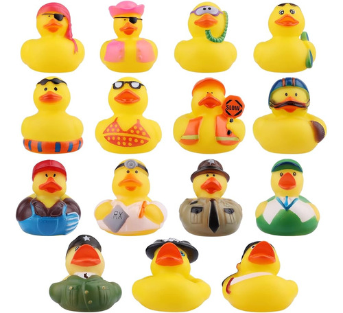 15pcs Rubber Bath Duck Toys, Yellow Rubber Ducks Assorted Du