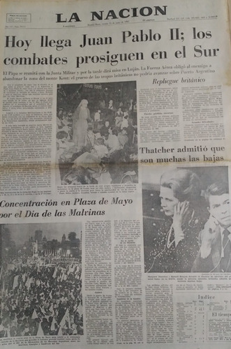 La Nacion 11/6/1982 Guerra Malvinas,llega Juan Pablo Ii