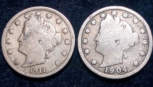 Monedas Usa 5 Cent 1904 Y 1911. Lote X 2 Unid