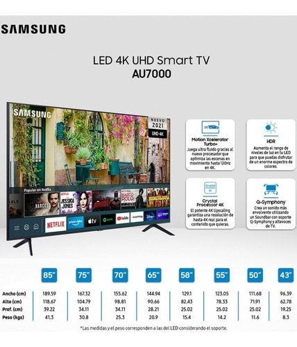 Tv Samsung Crystal 60 PuLG Au7000 4k Uhd Con Bluethooth