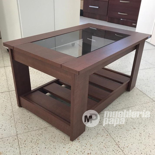 Mesita De Living Con Vidrio Caoba Tabaco