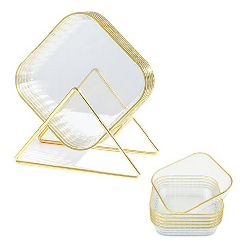 Set 6 Platos Postre Reutilizables Con Soporte Transparente P