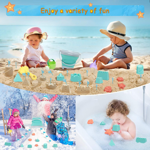 Racpnel Beach Toys Sand Para Niños, Cubo Plegable Y Palas Co