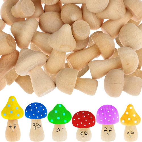 48-piece Wooden Mushroom Set, 6 Different Sizes And Cut...