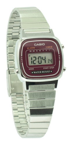 Reloj Casio Mujer Plateado Y Burdeo Vintage La670wa-4df