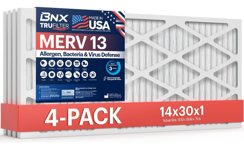 Bnx 14x30x1 Merv 13 Ac Furnace Air Filter 4 Pack - Made In U