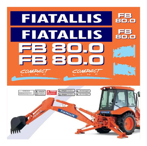 Kit Adesivos Compatível Fiatallis Fb80.0 Completo R381 Cor Azul