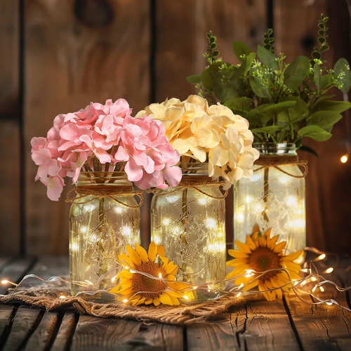 Mason Jar Lights Juego De Centro De Mesa De 3 Tarros De Gran