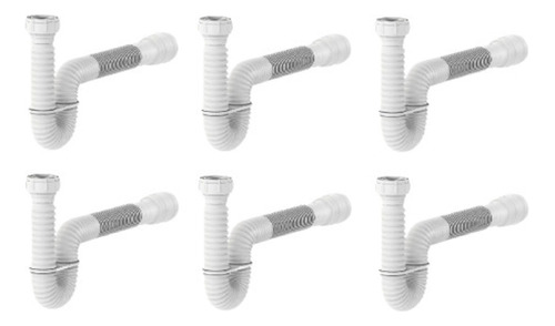 Kit6pcs-sifão Sanfonado Tubo Extensivo Universal Branco