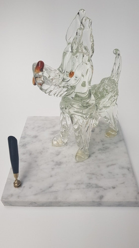 Figura De Schnauzer Cristal Murano Con Portapluma Y Pluma