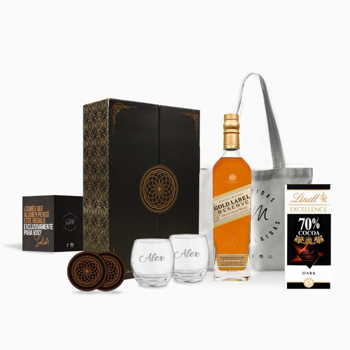 Box Whisky Gold Label Vasos Transparentes Chocolates Kit Set