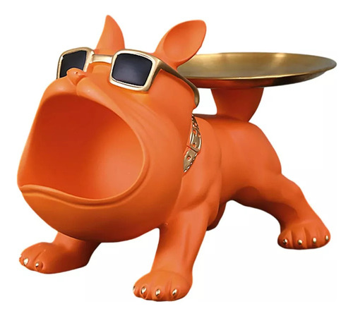 Escultura De De, Figurita De Perro De Resina Con Bandeja, Color Naranja