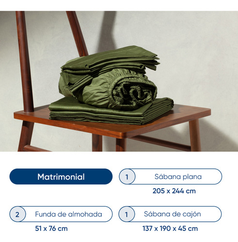 Juego De Sábanas Luuna Algodón Satín, Matrimonial Color Verde
