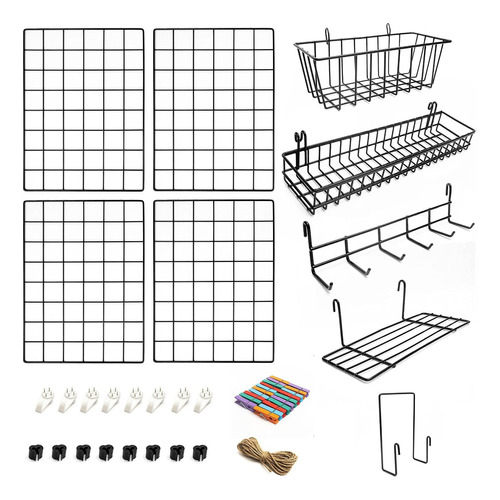 Paquete De 4 Paneles De Rejilla De Pared De Alambre Con Acc.