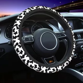 Cow Print Car Steering Wheel Cover For Women, Elastic Micro.