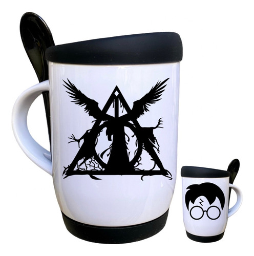Taza Con Cuchara Reliquias De La Muerte Harry Potter 320ml Negro Harry Potter