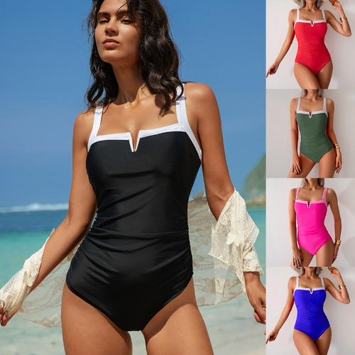 Traje De Baño Ajustado De Una Sola Pieza De Color Sólido De