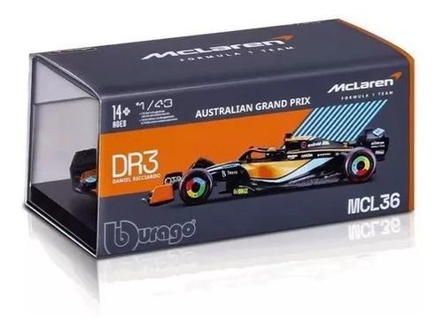 1:43 2022 Mclaren F1 Mcl36 Ricciardo #3 Color Amarillo con Azul