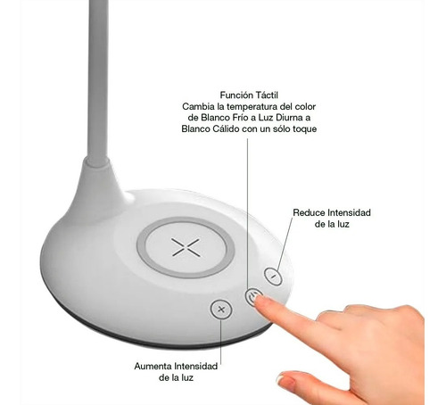 Lámpara Led Mesa Y Cargador Inalámbrico 3 Luces Con Dimmer
