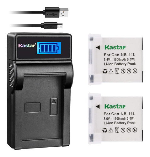 Kastar Batería (x2) Y Cargador Usb Delgado Lcd Para Canon .