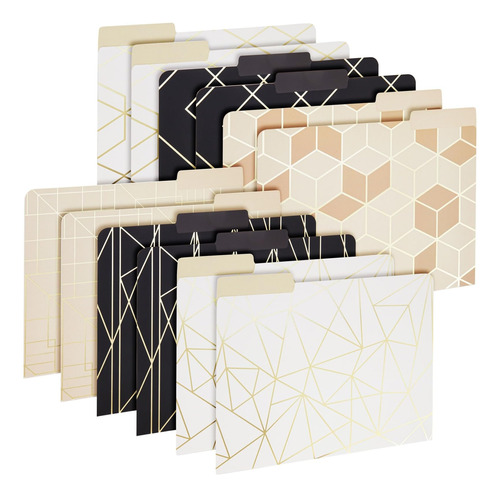 Paquete De 12 Carpetas Decorativas Con Lamina Dorada Geometr