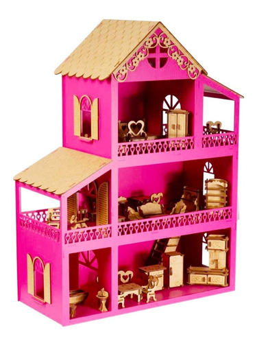 Casinha De Boneca Polly Barbie Lol Rosa Pink + 42 Móveis 