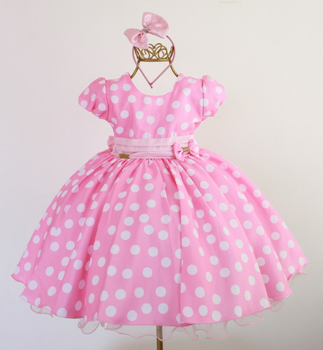 Vestido Minnie Rosa Poa Com Tiara Poa - Ultimas Peças