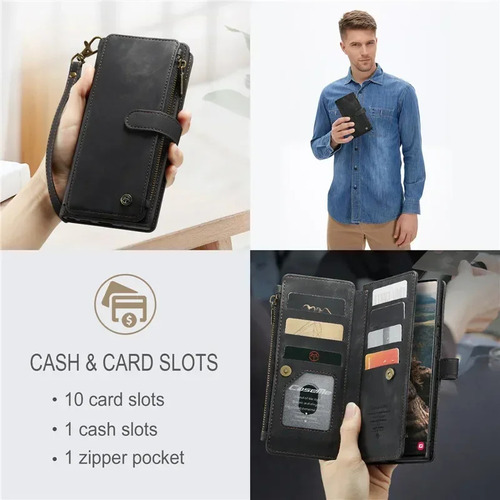 X Funda De Piel Con Tapa For Samsung Galaxy S25 Ultra S24 Fe S23 S22 S21 S20 Plus Note 20 Plus Note 20 Con Cremallera