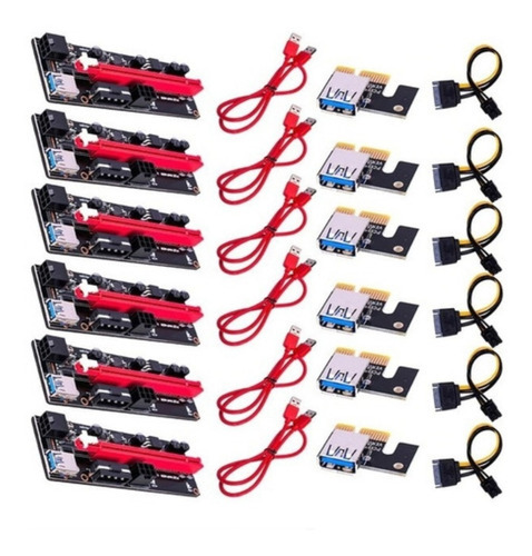 Pack X 6 Riser Pcie Vers 009s 1x A 16x Cable Usb 3.0 Mineria Color Negro