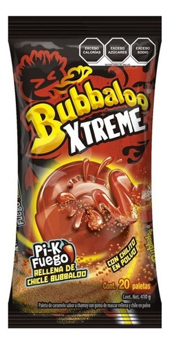 Paleta Bubbaloo Xtreme Pika Fuego Chile En Polvo 20 Paletas