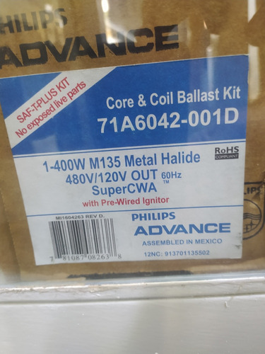 Kit Balasto Metal Halide 400w 120/277v Philips Advance M135 