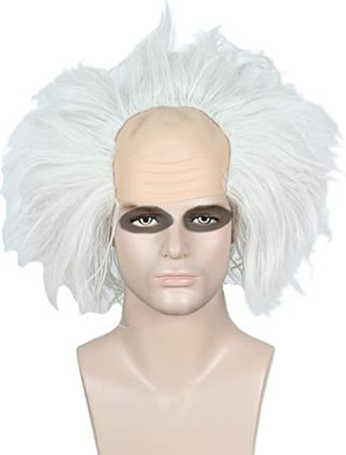 Unisex Short Bald Wig Halloween Costume Wig Adult Silver
