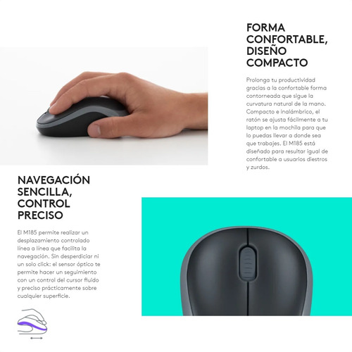 Mouse Óptico Inalámbrico Logitech M185, Win Mac Linux, Azul