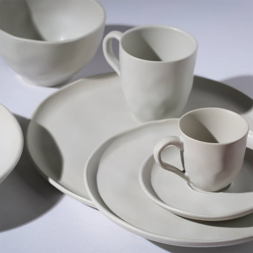 6 Xícara De Café Com Pires Porto Brasil Cerâmica Bio Stoneware Vit Cor Cinza