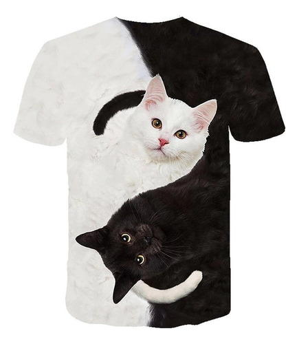Playera J For Mujer Con Estampado De Gatos 3d O8s, Manga C