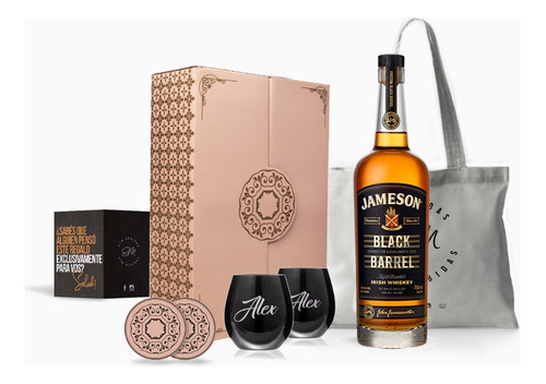 Box Whisky Jameson Black Barrel Vasos Negros Grabados