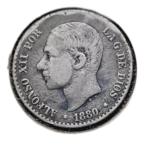 50 Céntimos España 1880 Alfonso Xii Moneda Plata Rey