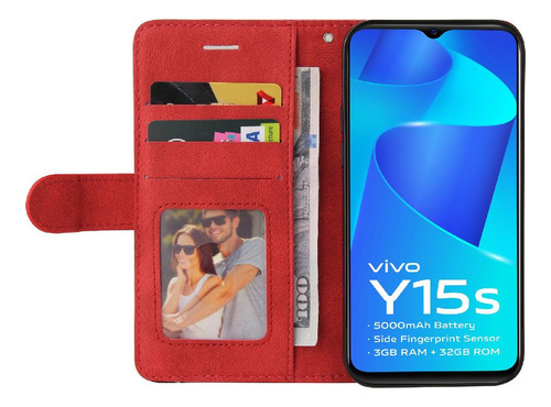 Caso For Vivo Y15s Teléfono Caso Flip Folio Libro Con