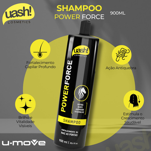 Shampoo Uash Power Force 900ml Fortalece Da Raiz As Pontas