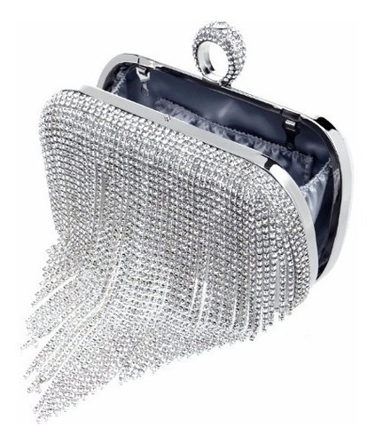 Bolsa Cluch Com Anel Prata Strass Festa Balada Casamento