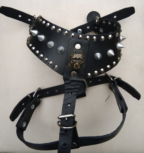 Pechera Piel Con Picos Pitbull Negra Extra Grande Silverado