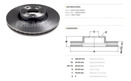 Disco De Freio Dianteiro 348mm Bmw X5 3.0 211cv