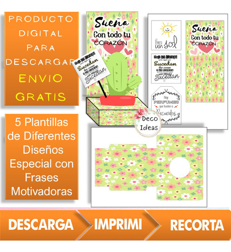 Kit Imprimible 10 Porta Maceta Suculenta Frase Motivadora
