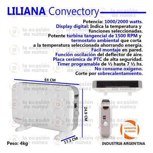 Imagen 2 de 6 de Calefactor Convector Electrico 750/1250/2000w Termostato